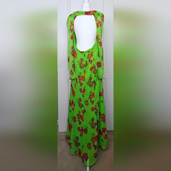 Topshop Floral Rouched Long Sleeve Maxi Dress MID GREEN sz 8 - Picture 5 of 9